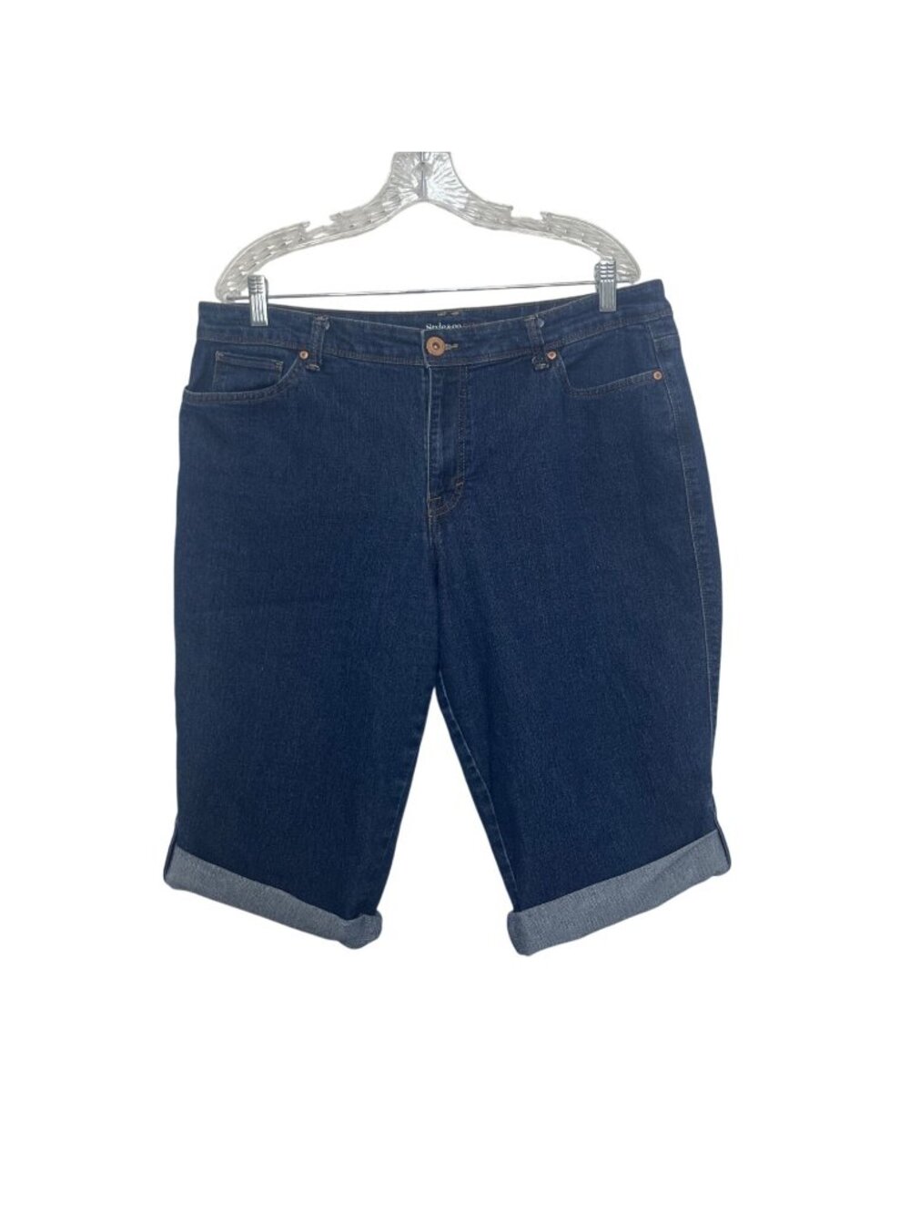 Style & Co Dark Wash Denim Skimmer Shorts Rolled Cuffs Size 16 Blue